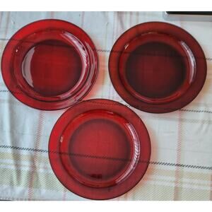 Arcoroc France Ruby Red Dinner Plates 9.25” Set of 3 | Replacement Glassware